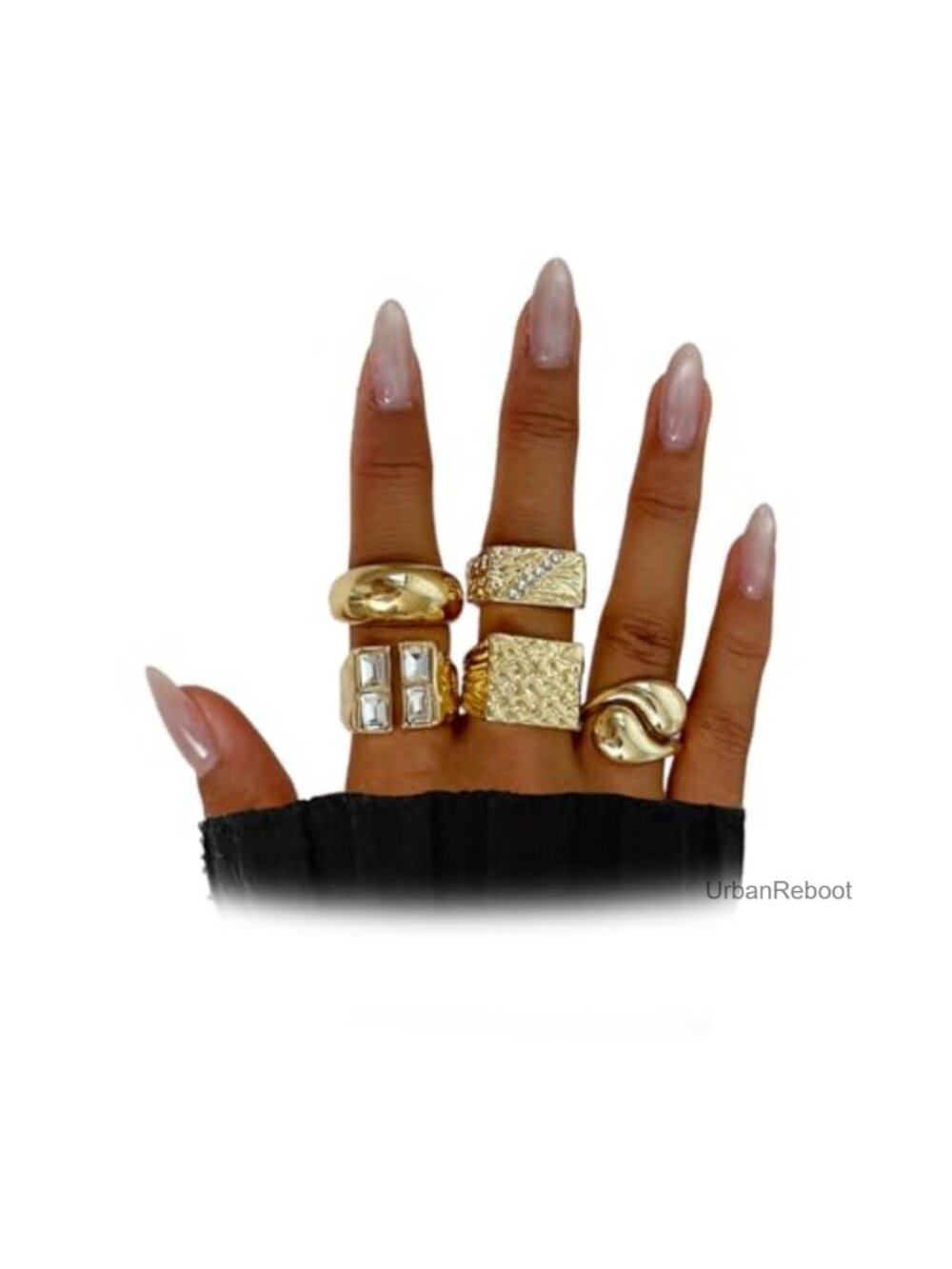5-Piece Chunky Stackable Rings Set for Women, Vintage Hammered Crystal
